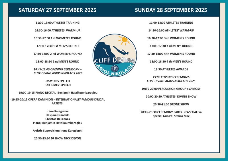 Programma_Aggliko Το Cliff Diving επιστρέφει δυναμικά στον Άγιο Νικόλαο στις 27 και 28 Σεπτεμβρίου! – Το πρόγραμμα των εκδηλώσεων